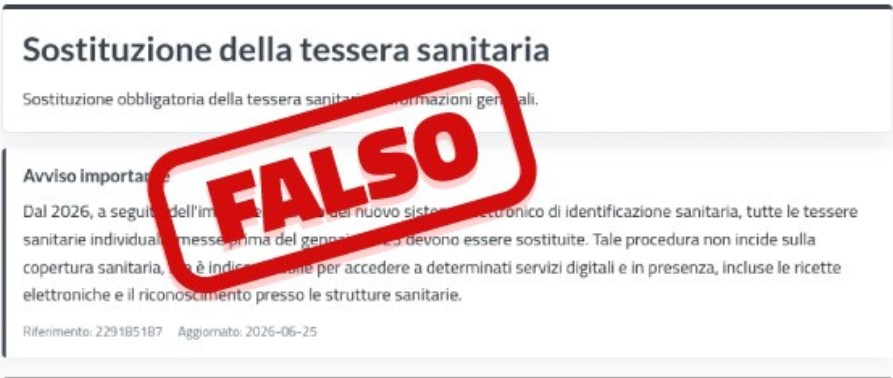 Tessera sanitaria. Allerta del Ministero della Salute: in corso un tentativo di truffa con false e-mail e Sms